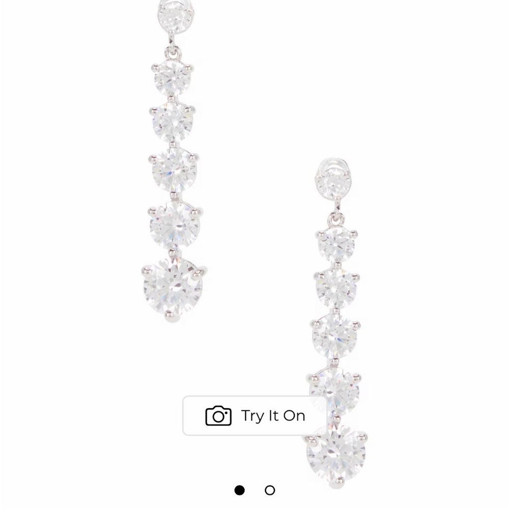 Graduated Tennis Earring in Silver Silver-Tone Clear Crystal Drop Earrings